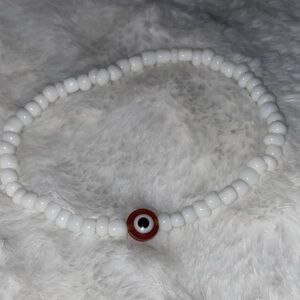 Handmade White Evil Eye Beaded Bracelet